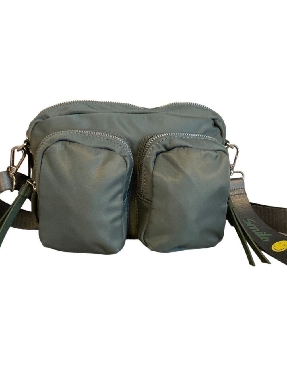 Like Dreams Crossbody Utility Smiley Accent Olive Green